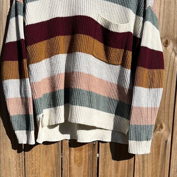 Madewell Women’s Long Sleeve Stripped Cream Grey Pink Sweater Pocket XS Fall - Picture 12 of 13